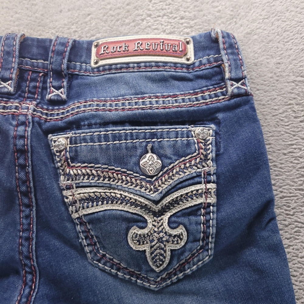 Rock Revival Jeans Womens 28 Blue Jaydi Bootcut Embroidered Distressed Low Rise